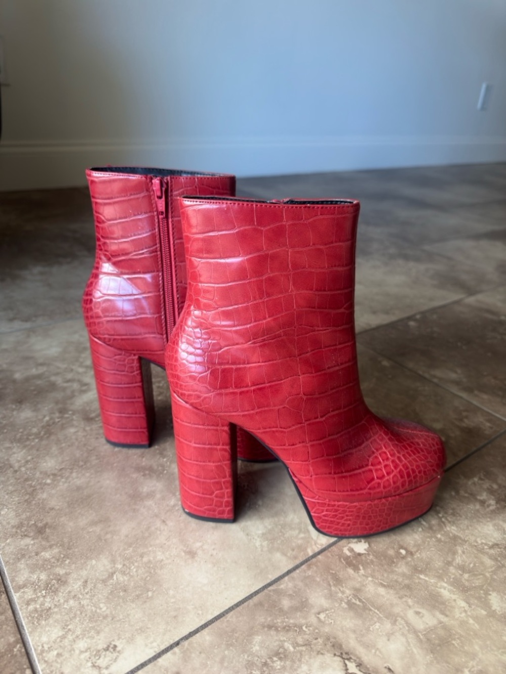 Aldo Red Croc-Embossed Platform Ankle Boots